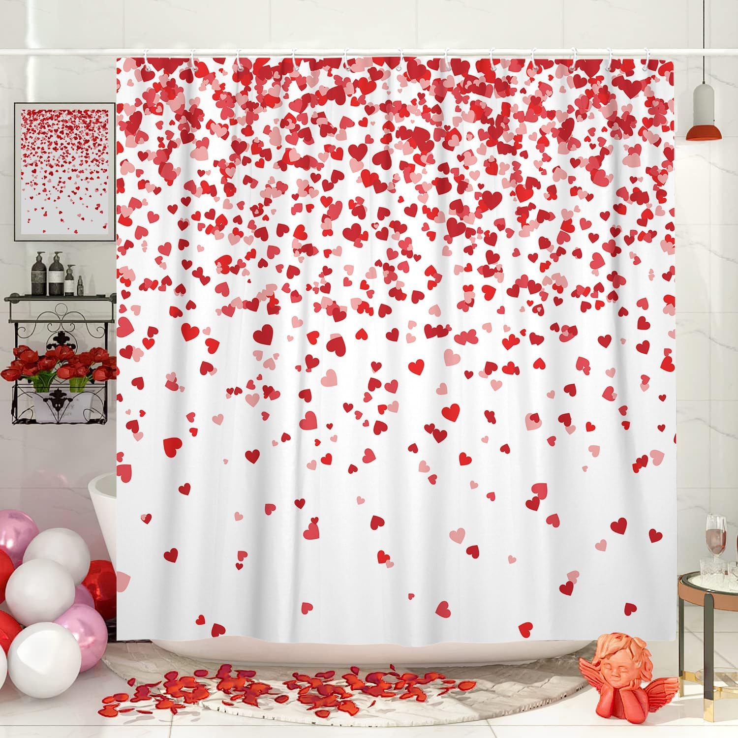 Cute Red Heart Valentine's Day Shower Curtain Set!