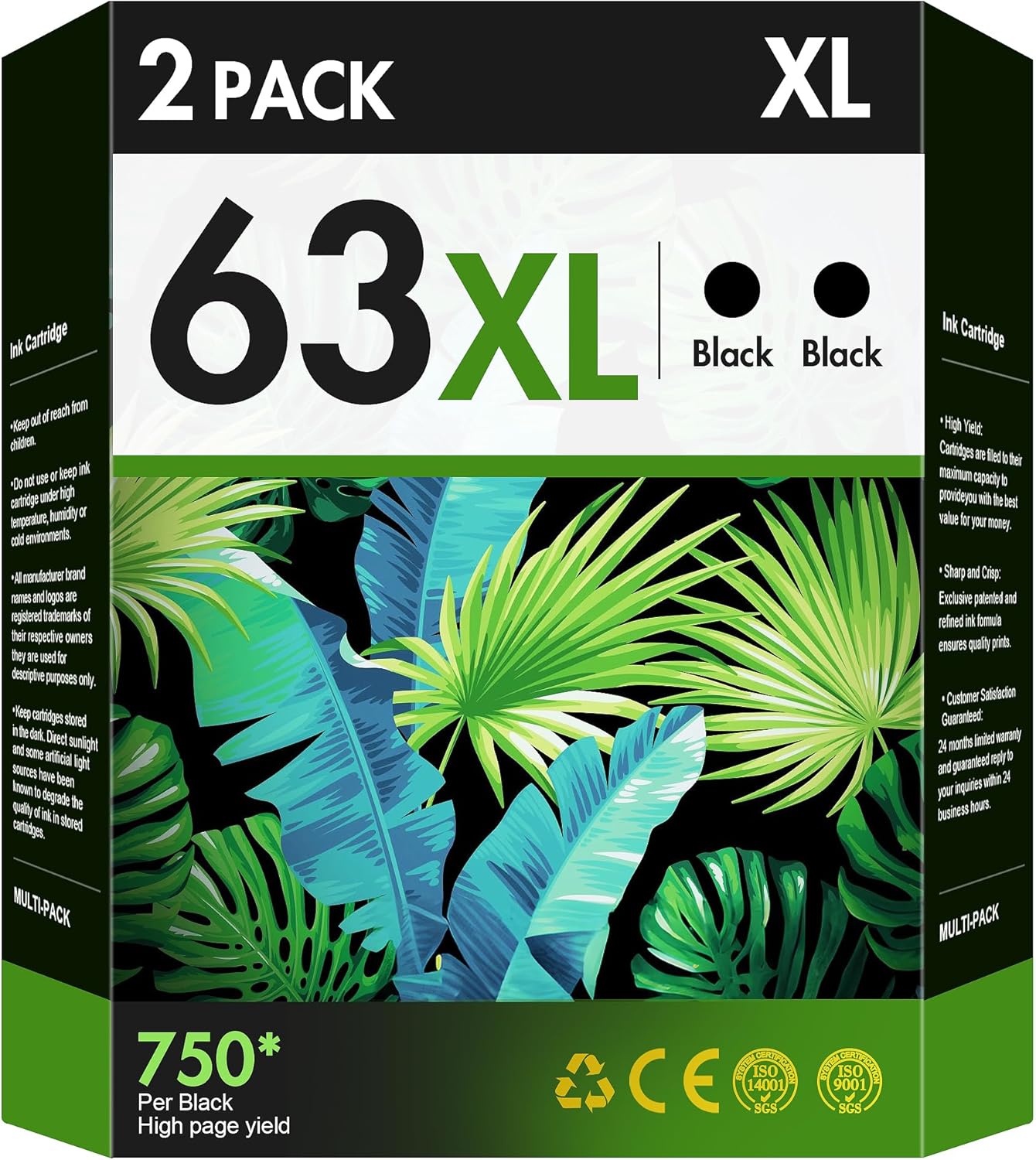 63XL Black Ink Cartridge Remanufactured for HP Printers
