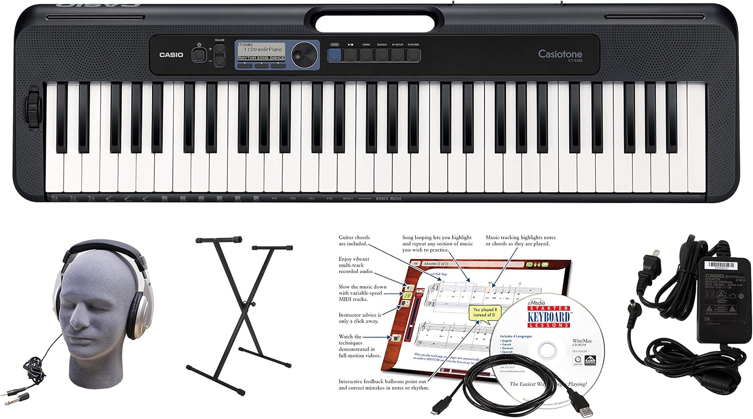 Casio CT-S300 61-Key Premium Keyboard Package with Headphones