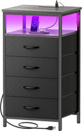 Huuger Night Stand with Charger Station and LED Lights - 4 Drawer