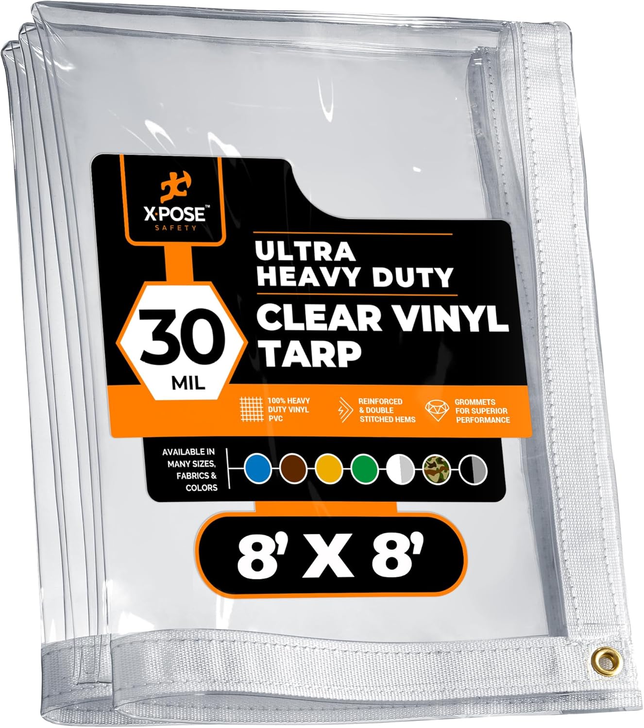 8ft x 8ft Clear Vinyl Tarp - Heavy Duty Waterproof PVC Tarpaulin