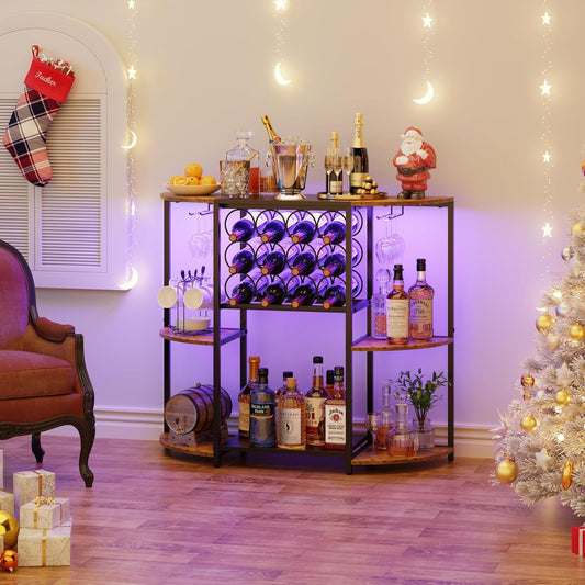 JKsmart Wine Bar Cabinet with LED Lights for Home and Kitchen
