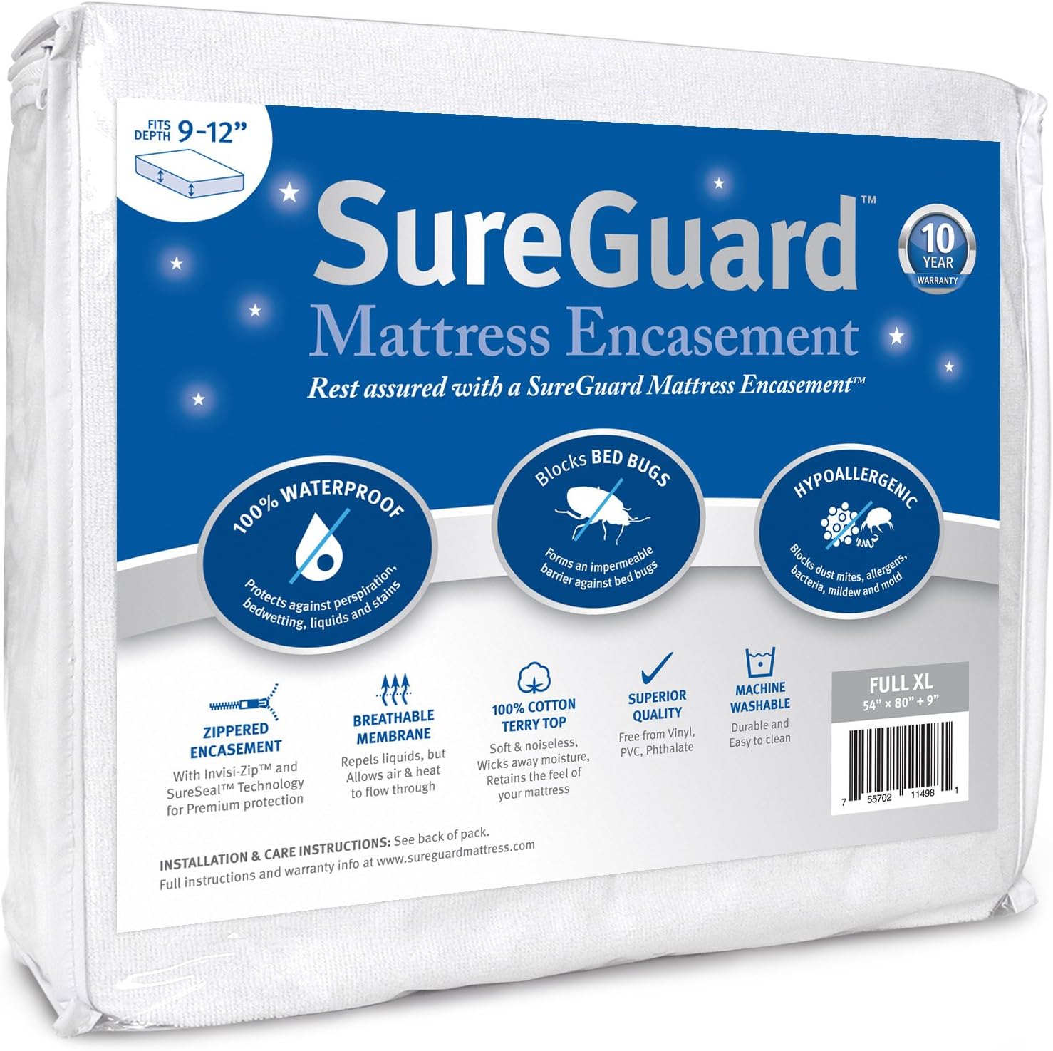 Full XL SureGuard Mattress Encasement - Waterproof & Bed Bug Proof