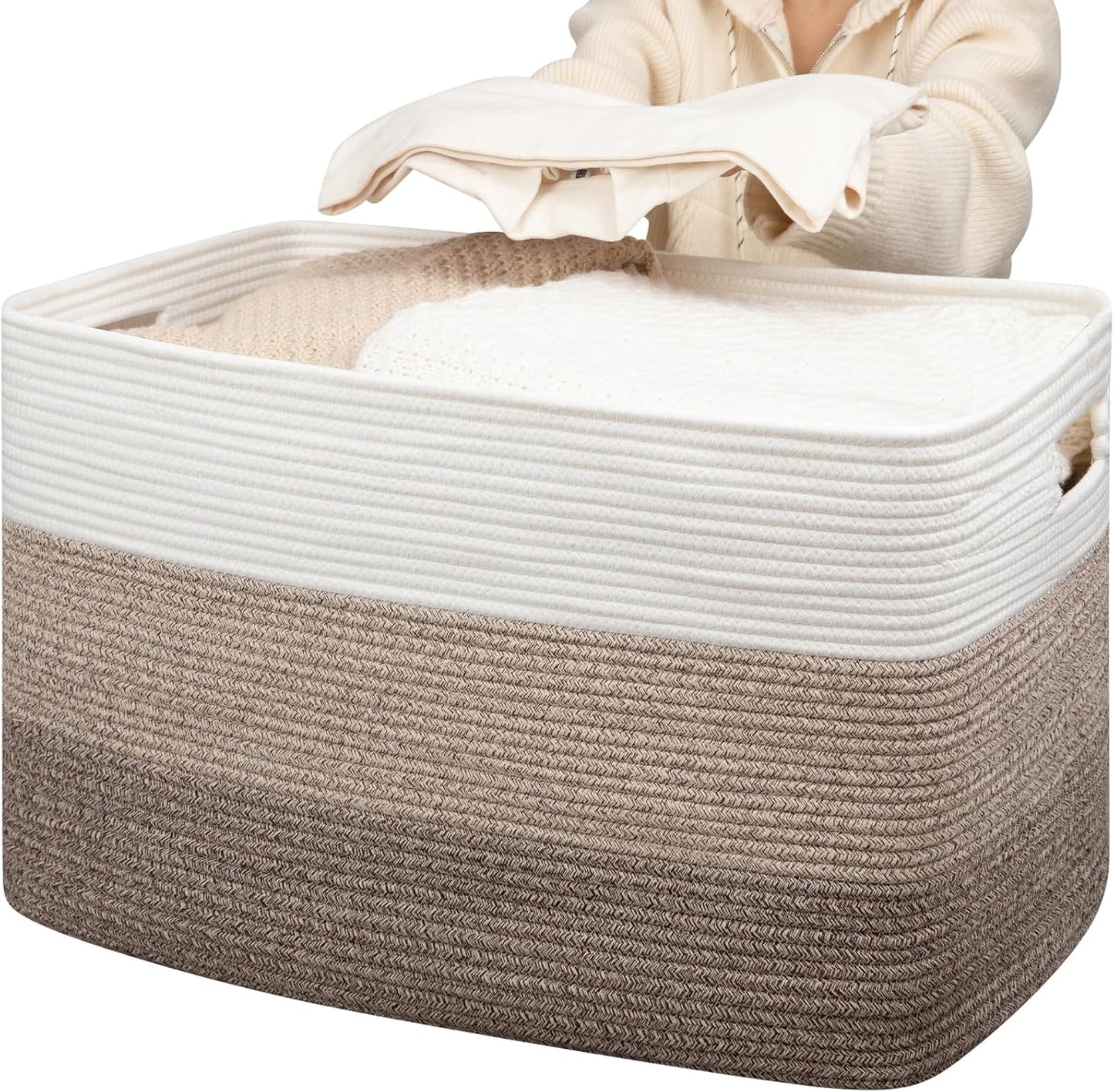 Extra Large Blanket Basket for Storage, Woven Cotton Rope Design