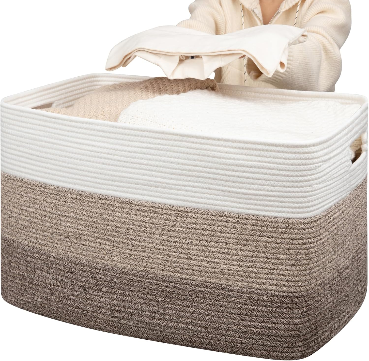 Extra Large Blanket Basket for Storage, Woven Cotton Rope Design