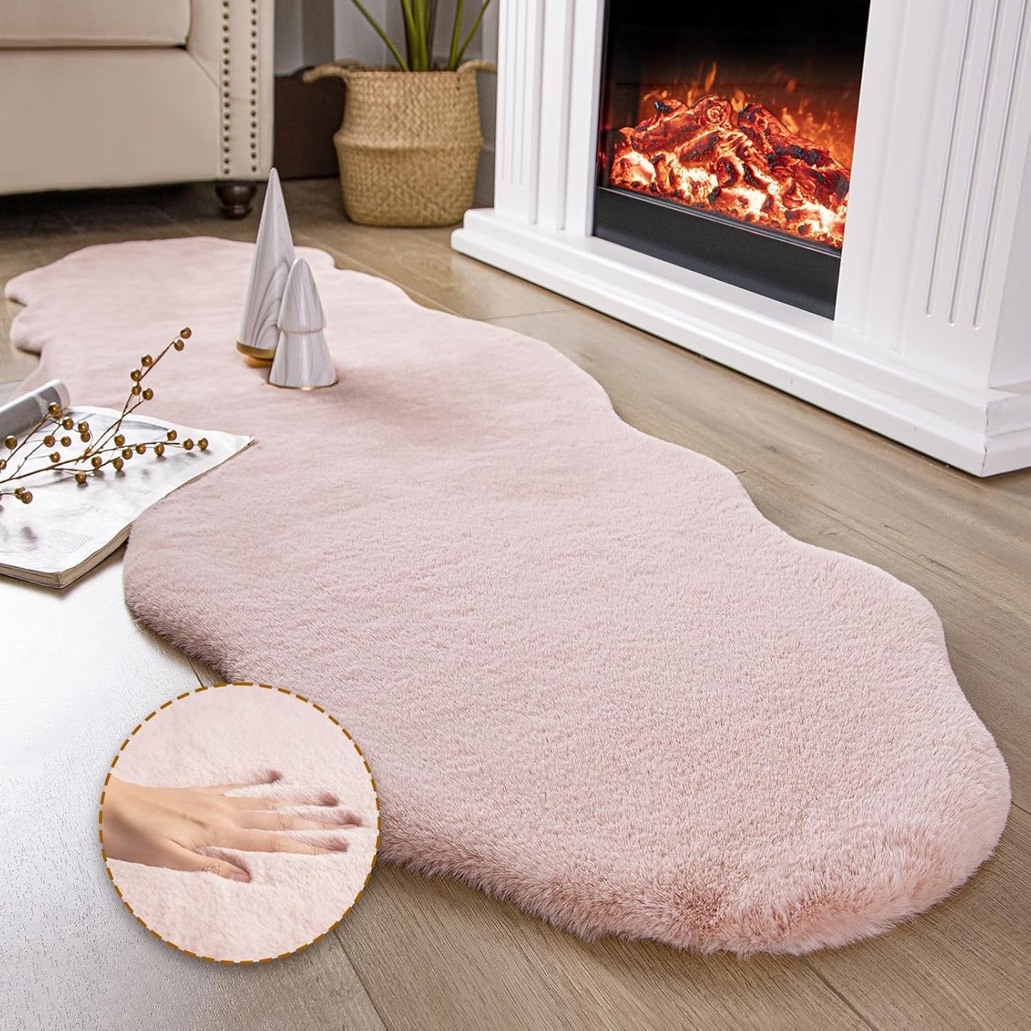 Ultra Soft Faux Rabbit Fur Area Rug for Living Room and Bedroom