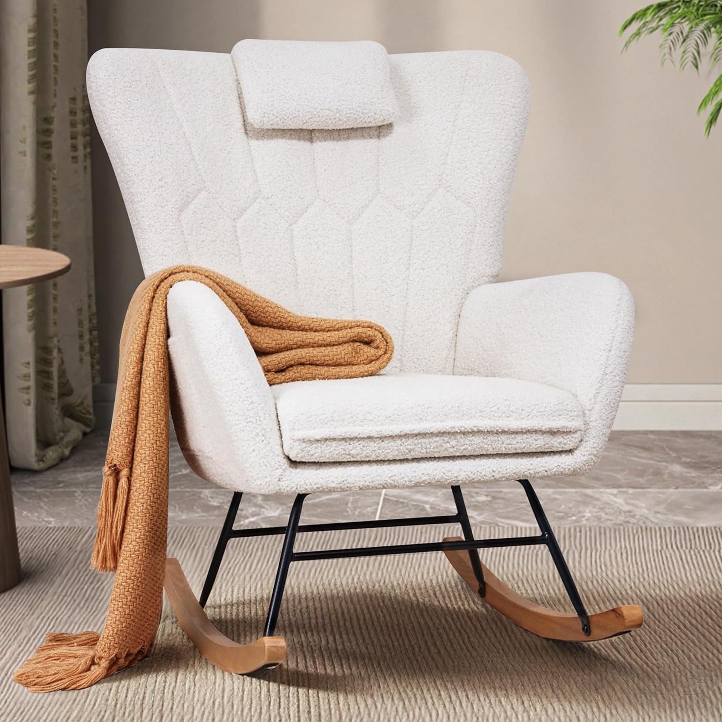 VECELO Modern Rocking Chair with Headrest