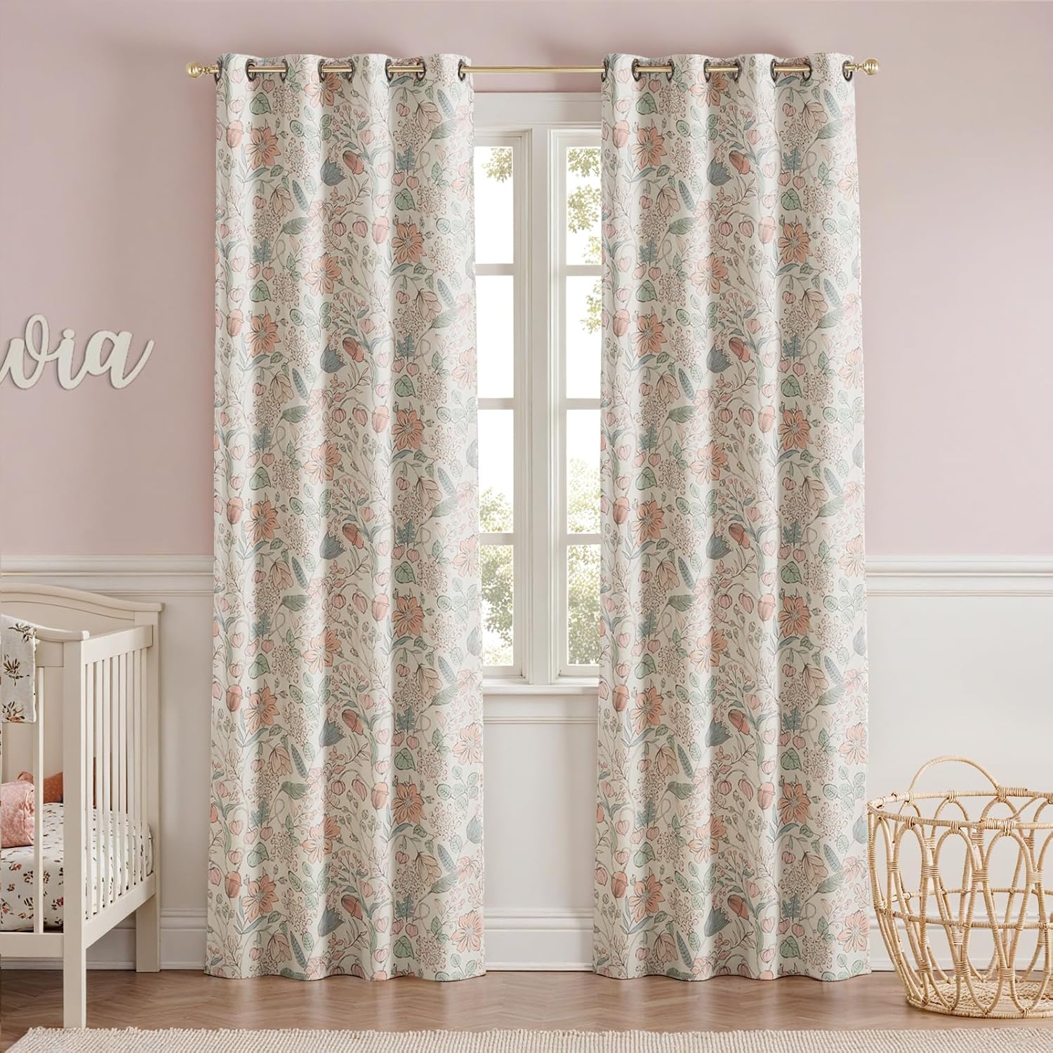 jinchan Nursery Curtains 90 Inch Long Floral Blackout Drapes