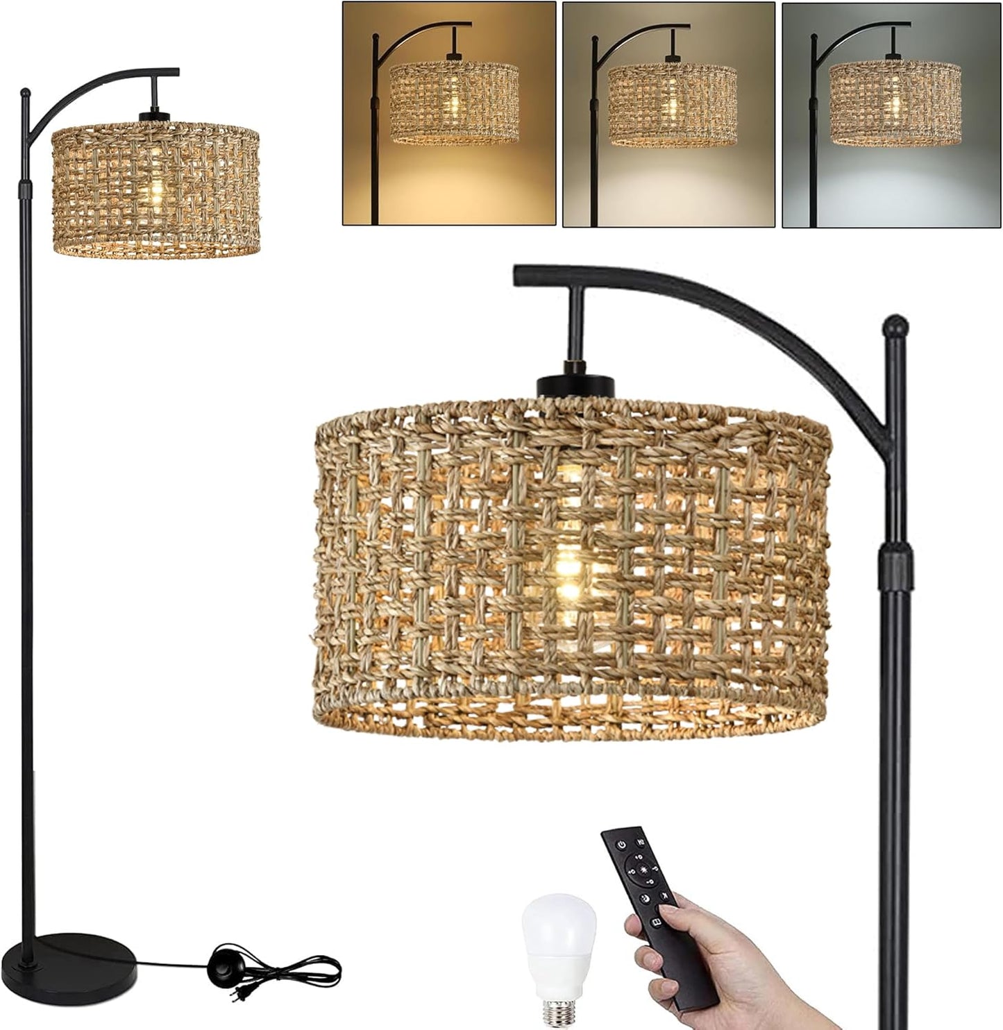 Arc Floor Lamp for Living Room with Remote Control and Dimming