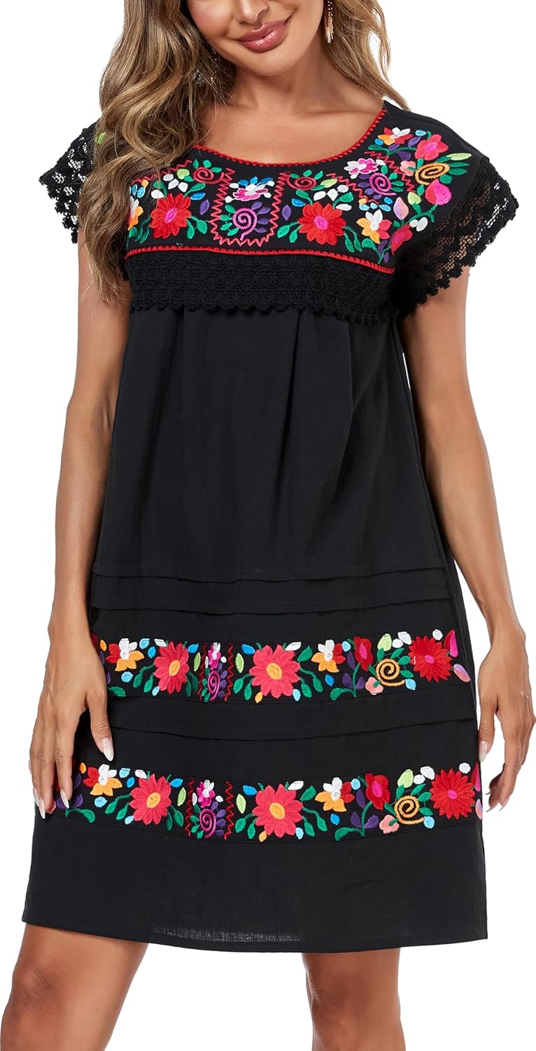 YZXDORWJ Women Embroidered Mexican Peasant Lace Dress Review