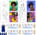 4 Sets Afro Girl Paint and Sip Kit for Adults - Complete Party Art Set