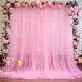 Pink Sheer Tulle Backdrop Curtain with Lights - Party Photo Background