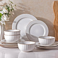Ceramic Dinnerware Set 12 pcs for 4 - Elegant Embossed Stoneware