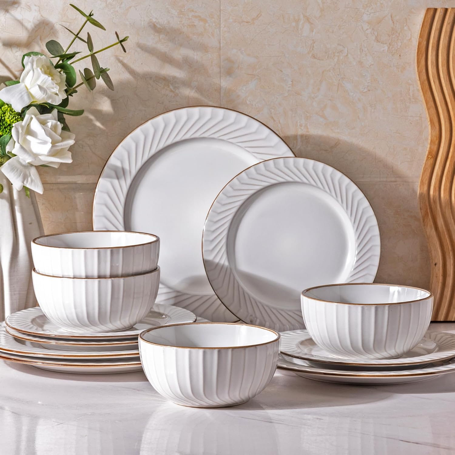 Elegant 12-Piece Ceramic Dinnerware Set for Stylish Dining