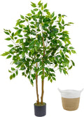 Artificial Ficus Tree 4ft Faux Ficus with Basket - Lush Indoor Decor