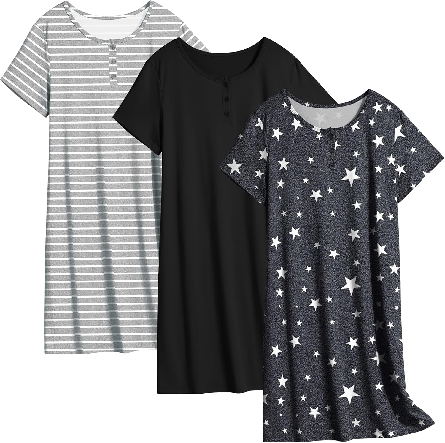 Ekouaer 3 Pack Nightgowns for Women Comfortable Sleepwear