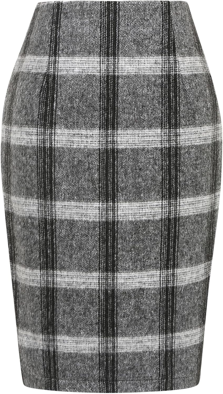 Plaid Skirts for Women Fall Winter Knee Length Pencil Wool Skirt