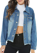 Women's Cropped Frayed Denim Jacket - Classic Cutoff Jean Jacket
