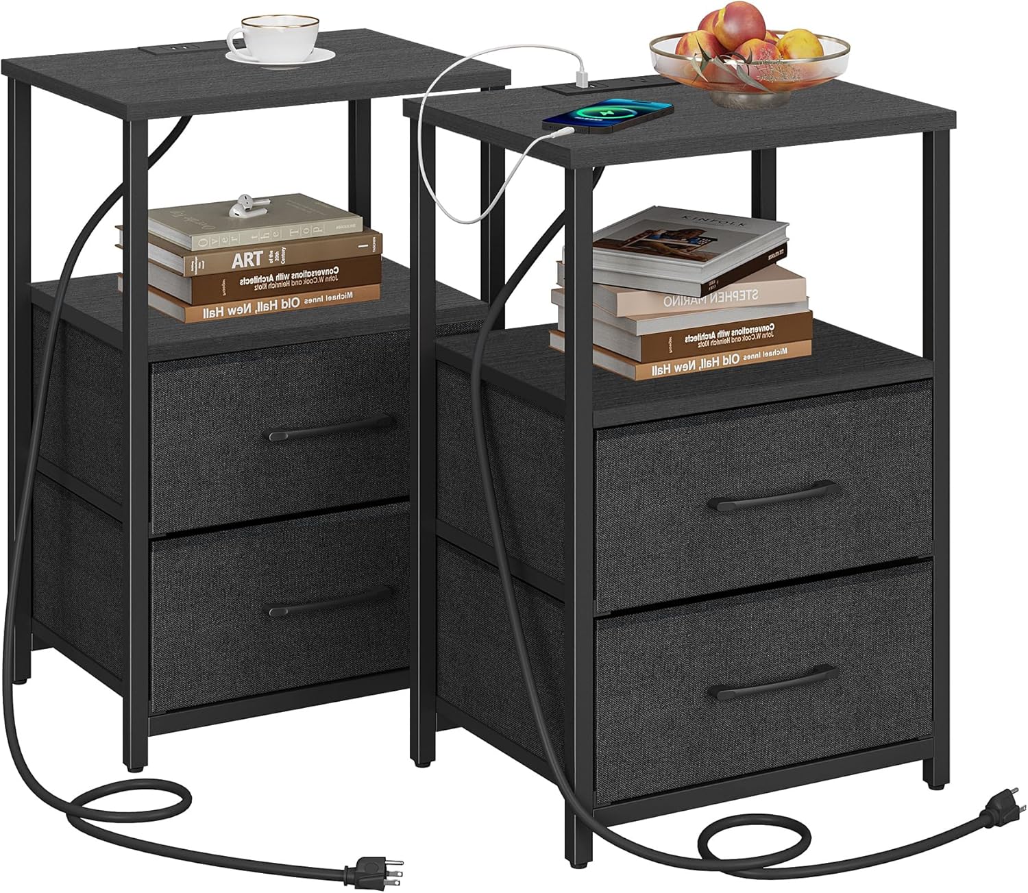 TUTOTAK End Table with Charging Station and Drawers