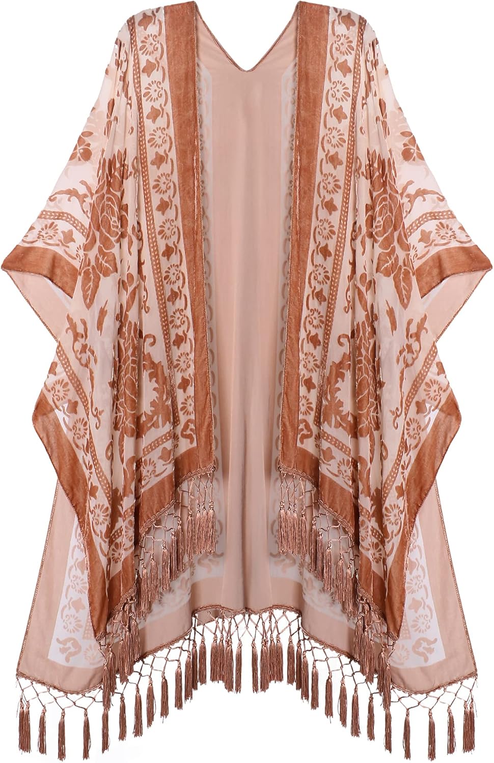 MJ SERECA Women's Burnout Velvet Kimono Long Cardigan Cover Up