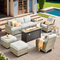 Outdoor Sectional Patio Furniture Set with Fire Pit Table - Light Gray