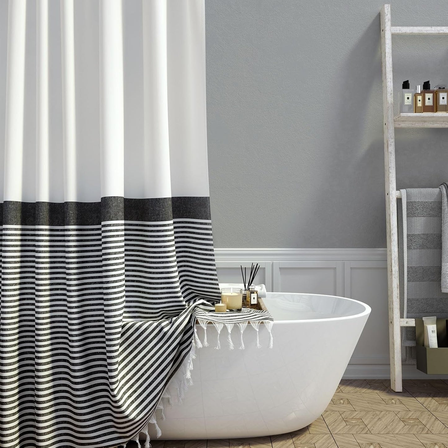 Dynamene Boho Farmhouse Shower Curtain with Tassels