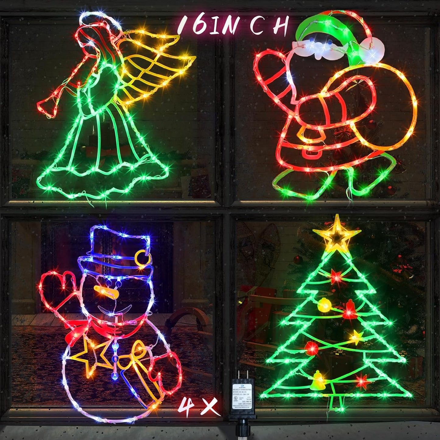 16in Christmas Window Silhouette Lights - 4 Pack for Holiday Decor