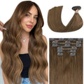 Light Brown Hair Extensions Real Human Hair 15 in - Clip in Volume