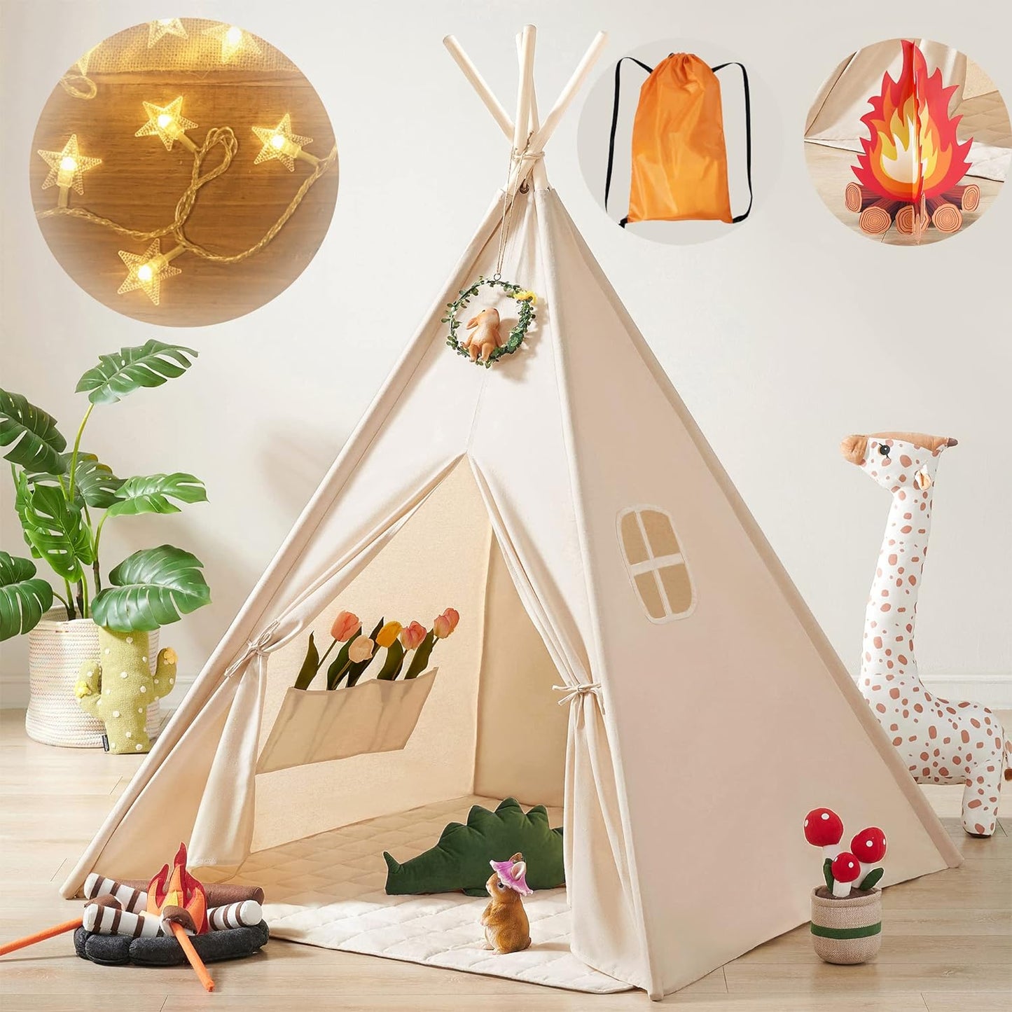 Kids Teepee Tent with Lights & Campfire - Indoor/Outdoor Fun!