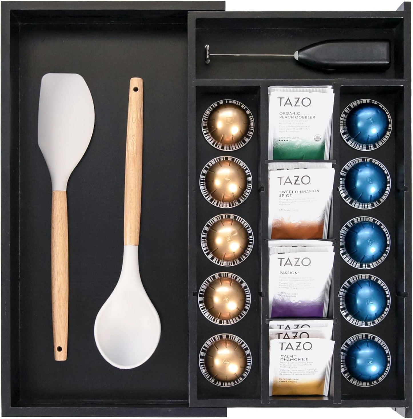 Expandable Tea Bag and Coffee Pod Organizer for Kitchen Drawers