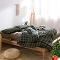 Green Navy Plaid Duvet Cover King - Soft Breathable Cotton Gauze