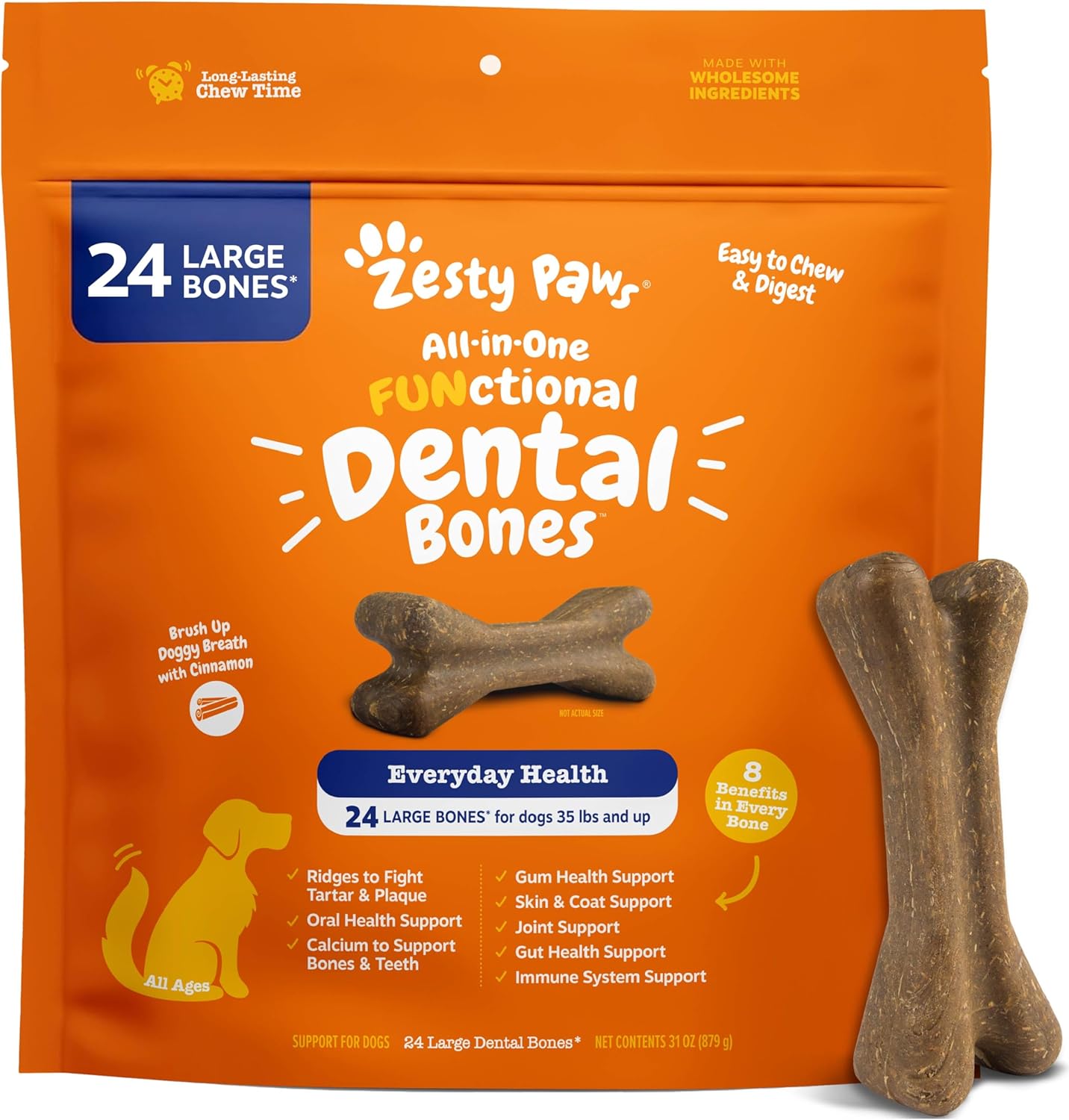 Zesty Paws Dental Bones for Large Dogs - Tartar & Plaque Control