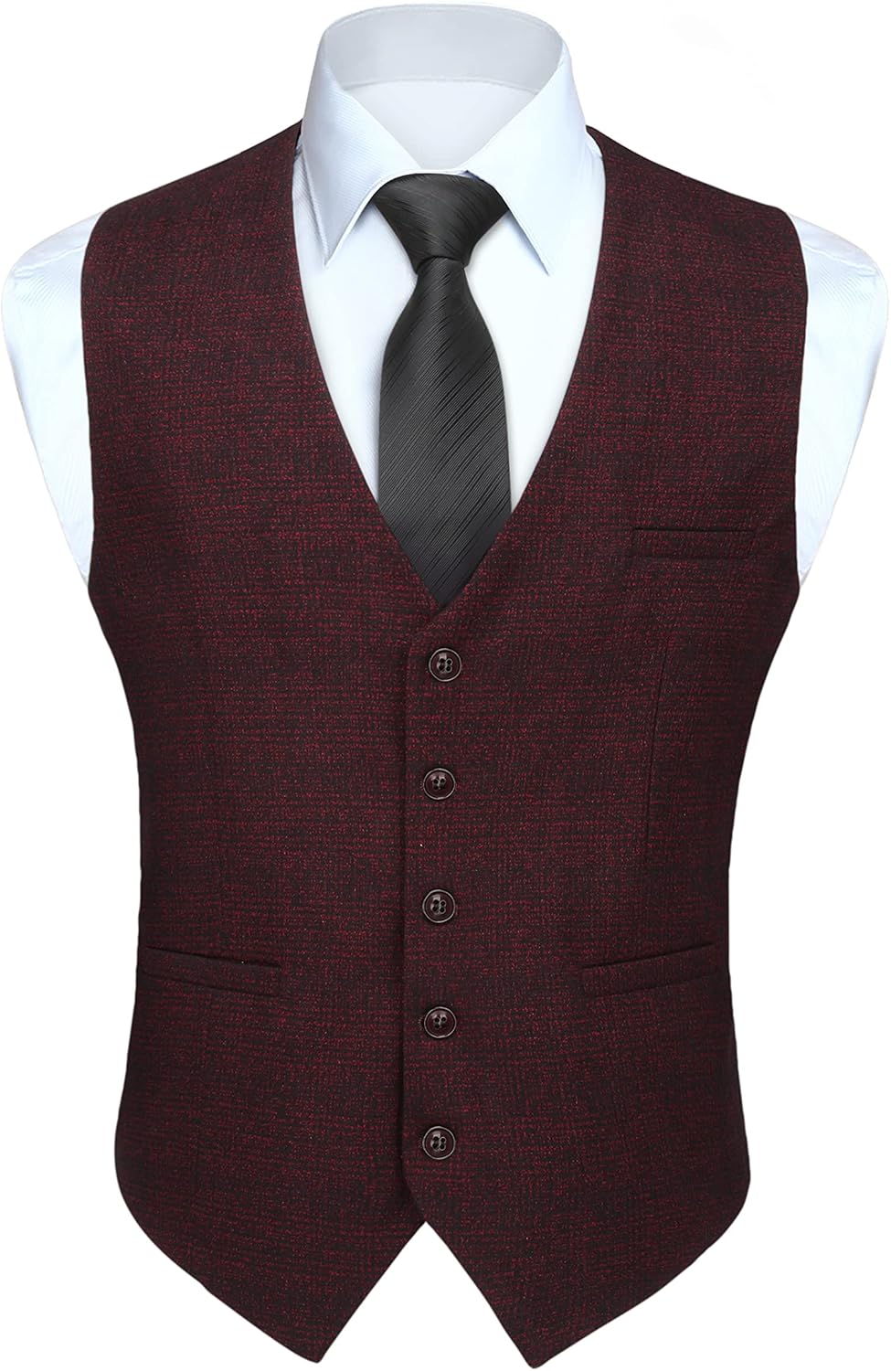 HISDERN Men's Suit Vest Slim Fit Plaid Formal Dress Waistcoat