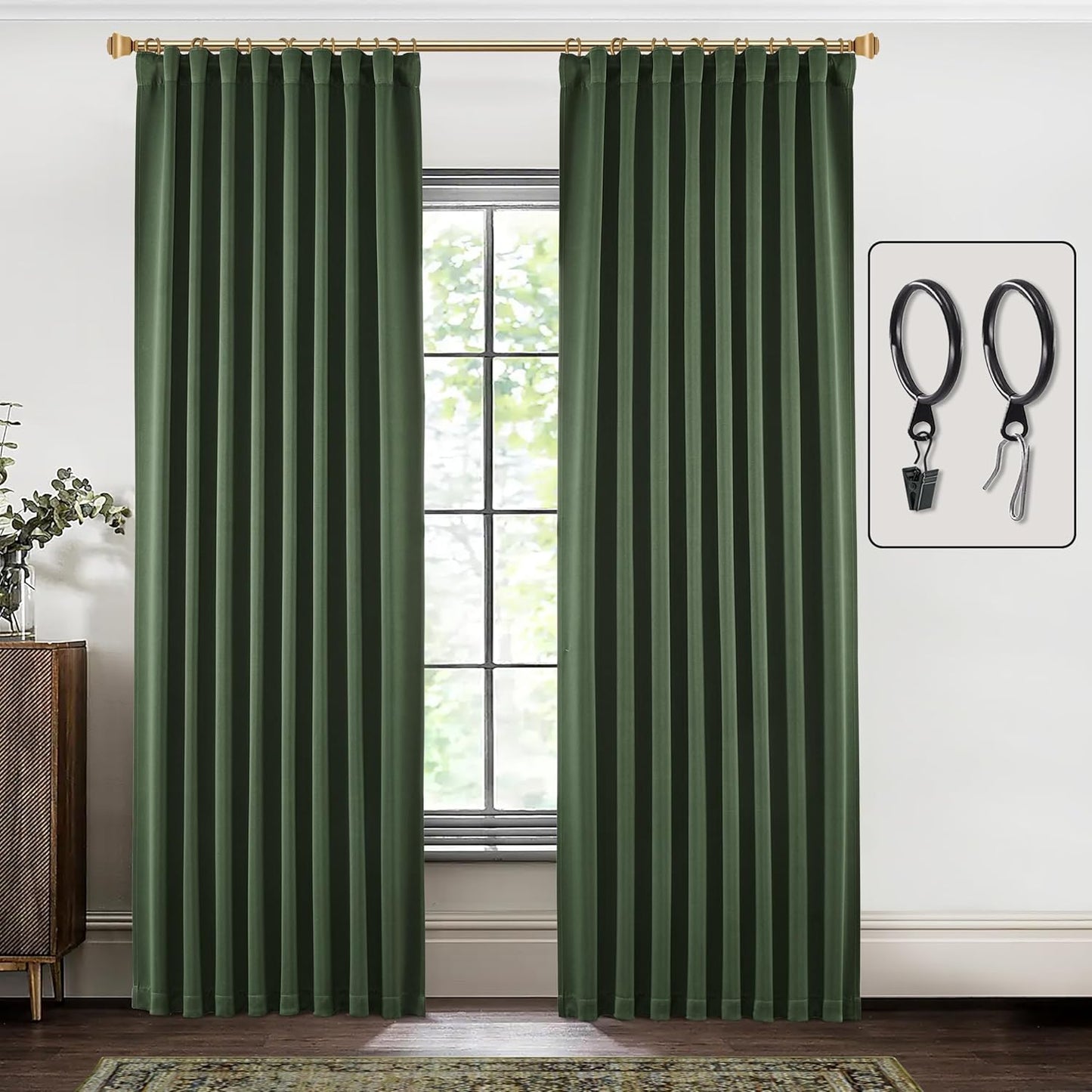 96 Ceiling Mount Olive Green Blackout Curtain