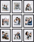 Gallery Wall Frame Set 9 Pieces 11x14 matted to 8x10 - Matte Black