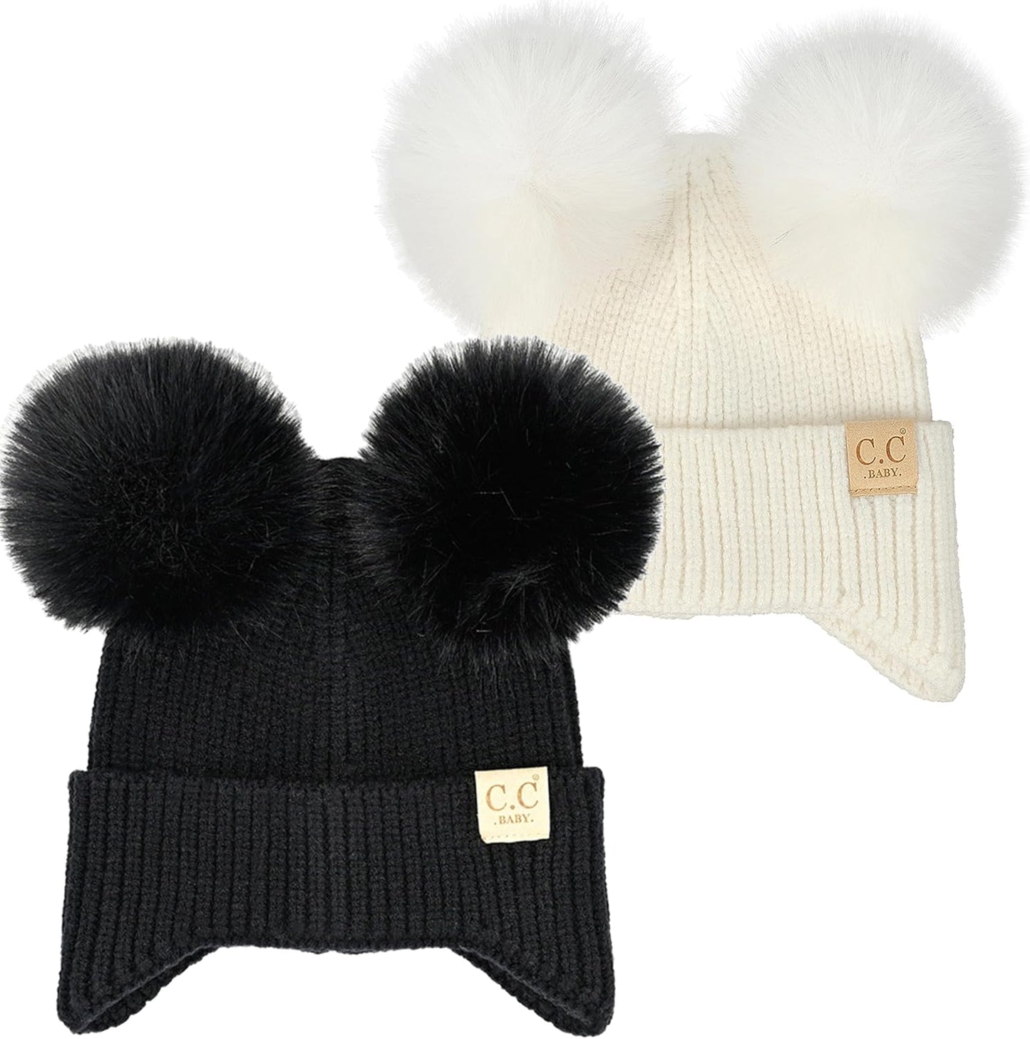 Funky Junque Double Pom Pom Baby Beanie for Newborn Girls
