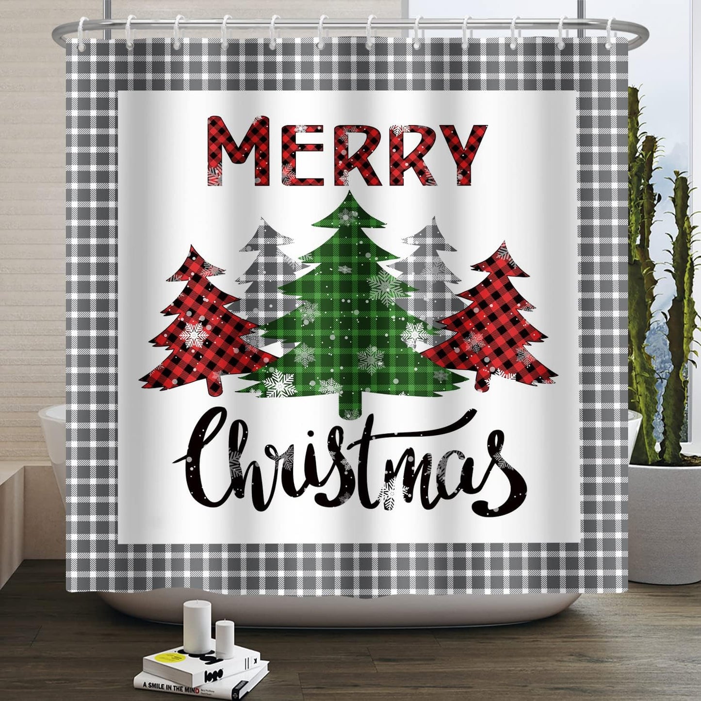Christmas Trees Shower Curtain Set - Festive Farmhouse Decor