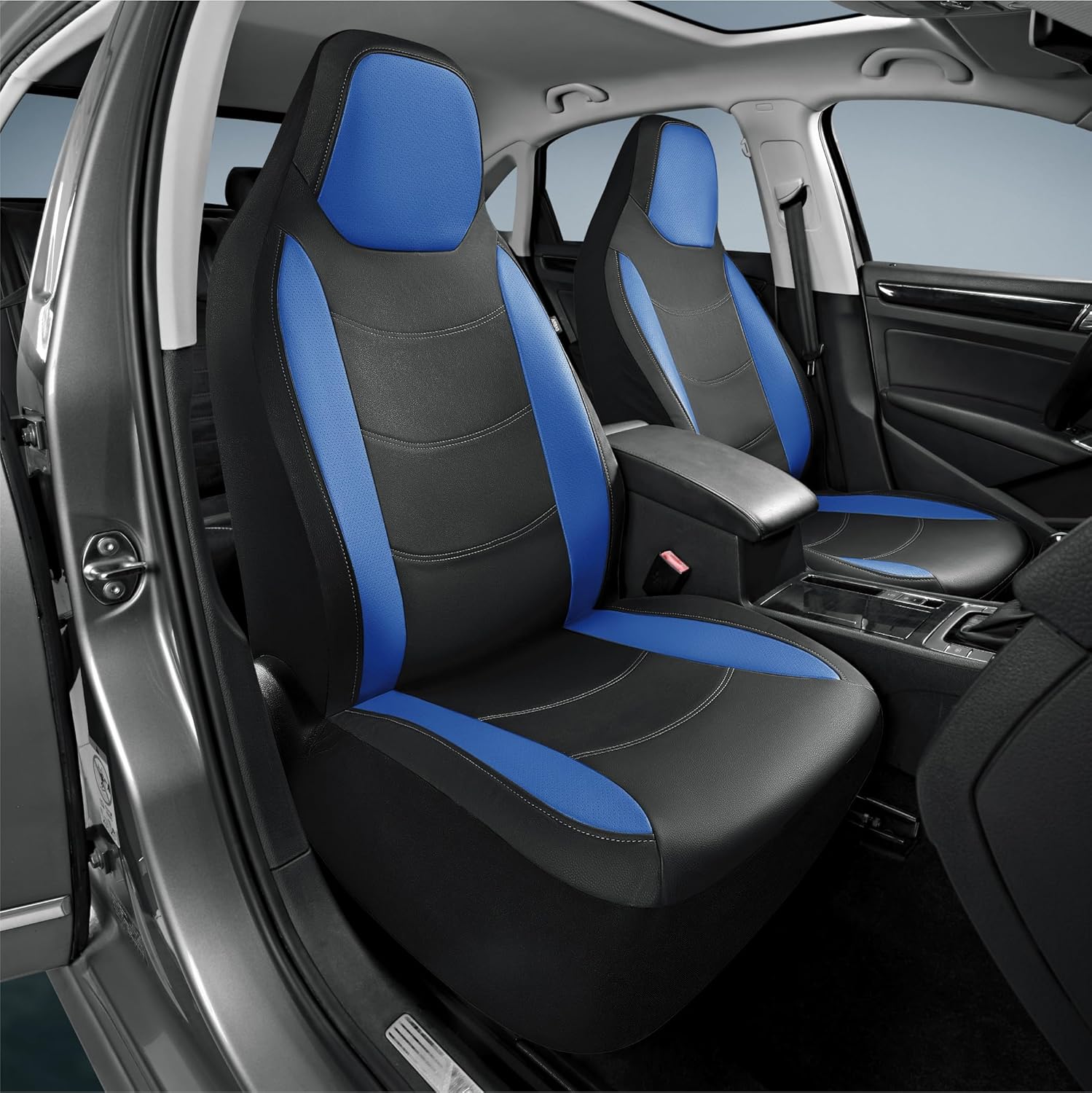 Sporty Blue Leather Car Seat Covers