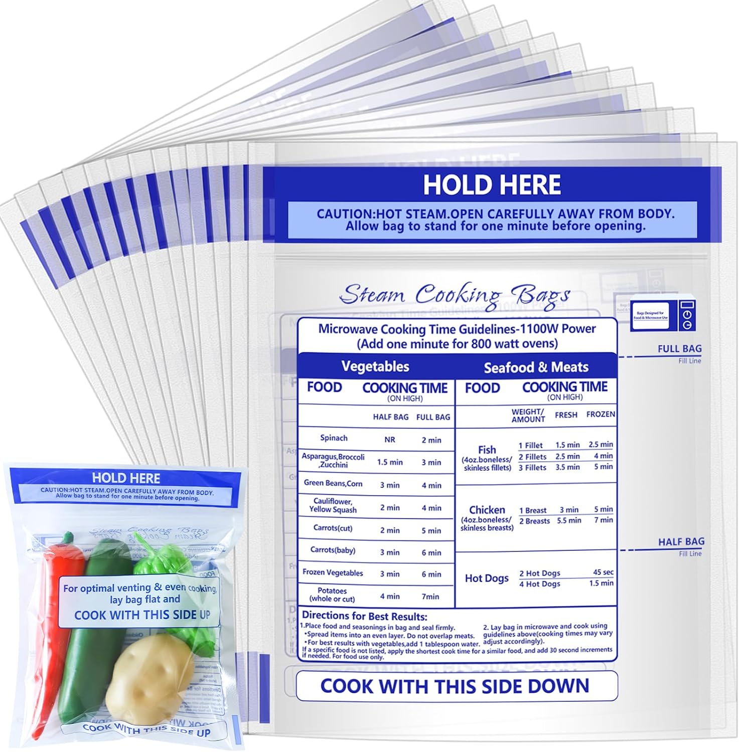 100 Pcs Microwave Steamer Bags for Healthy Cooking Needs