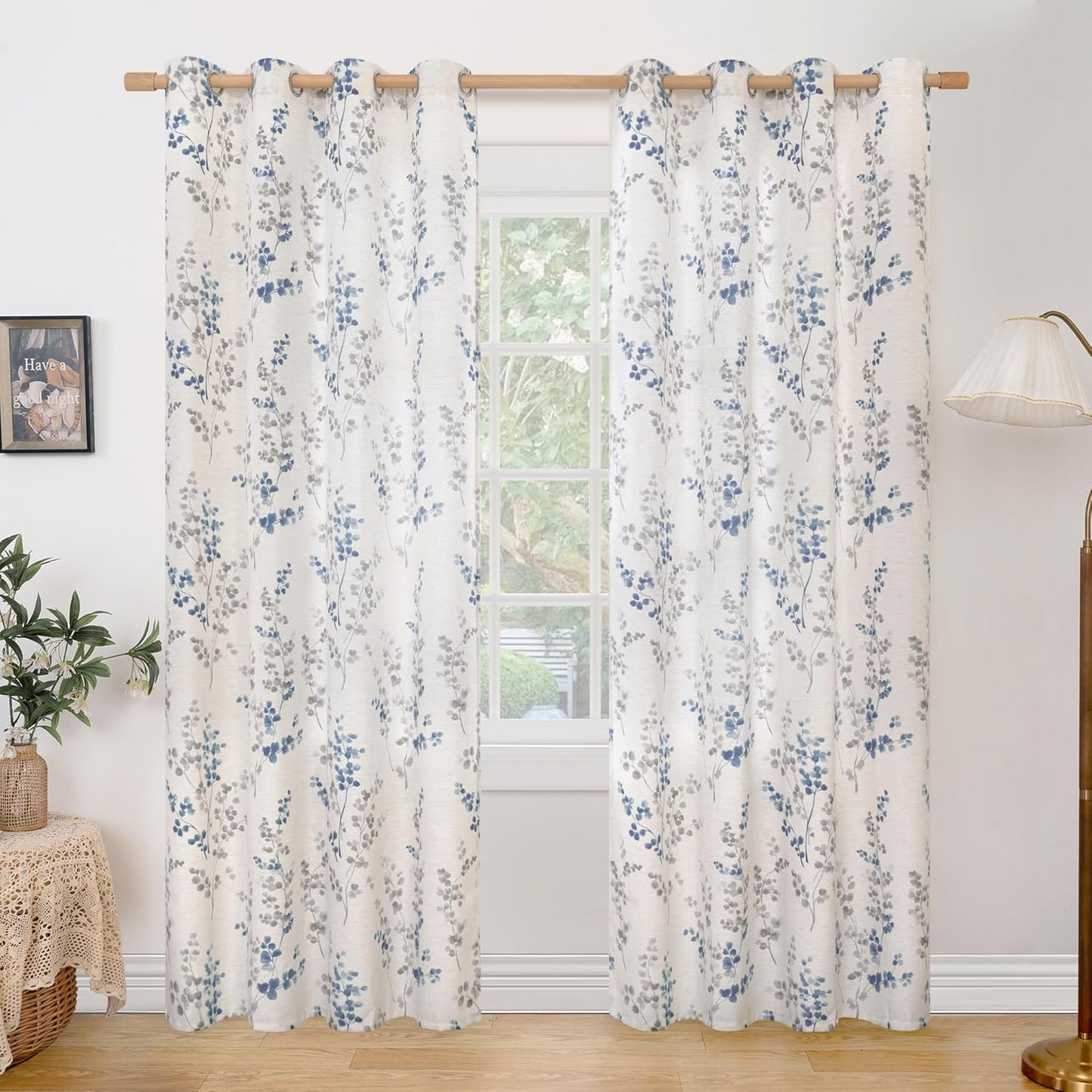BGment Linen Curtains for Living Room with Floral Leaf Patterns