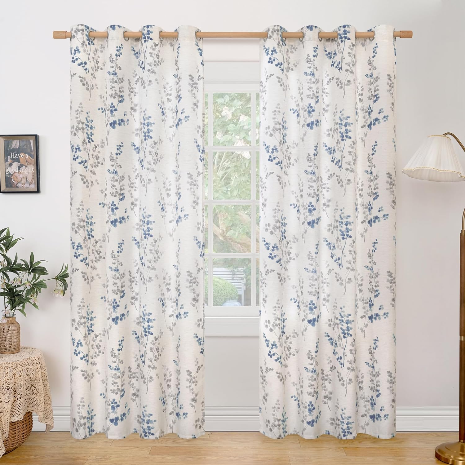 BGment Linen Curtains for Living Room with Floral Leaf Patterns