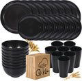 32 Pcs Wheat Straw Dinnerware Sets Black for 8 - Unbreakable