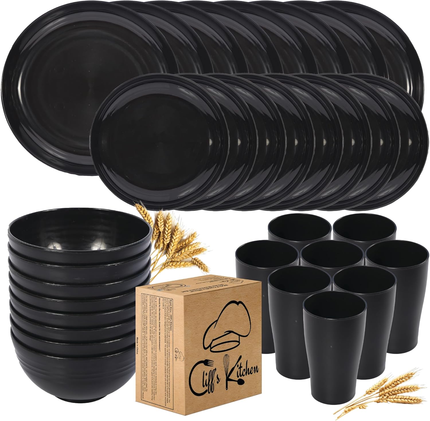 32 Pcs Wheat Straw Dinnerware Sets for 8 - Unbreakable Dishes