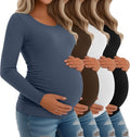 Women's Maternity Ribbed Tee 4 Pack - Cotton Stretch Long Sleeve