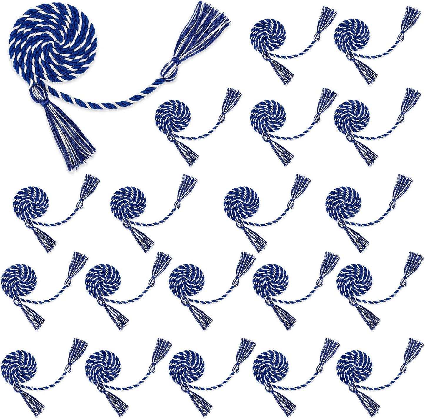 Royal Blue & White Honor Cords - 20pcs Graduation Ropes