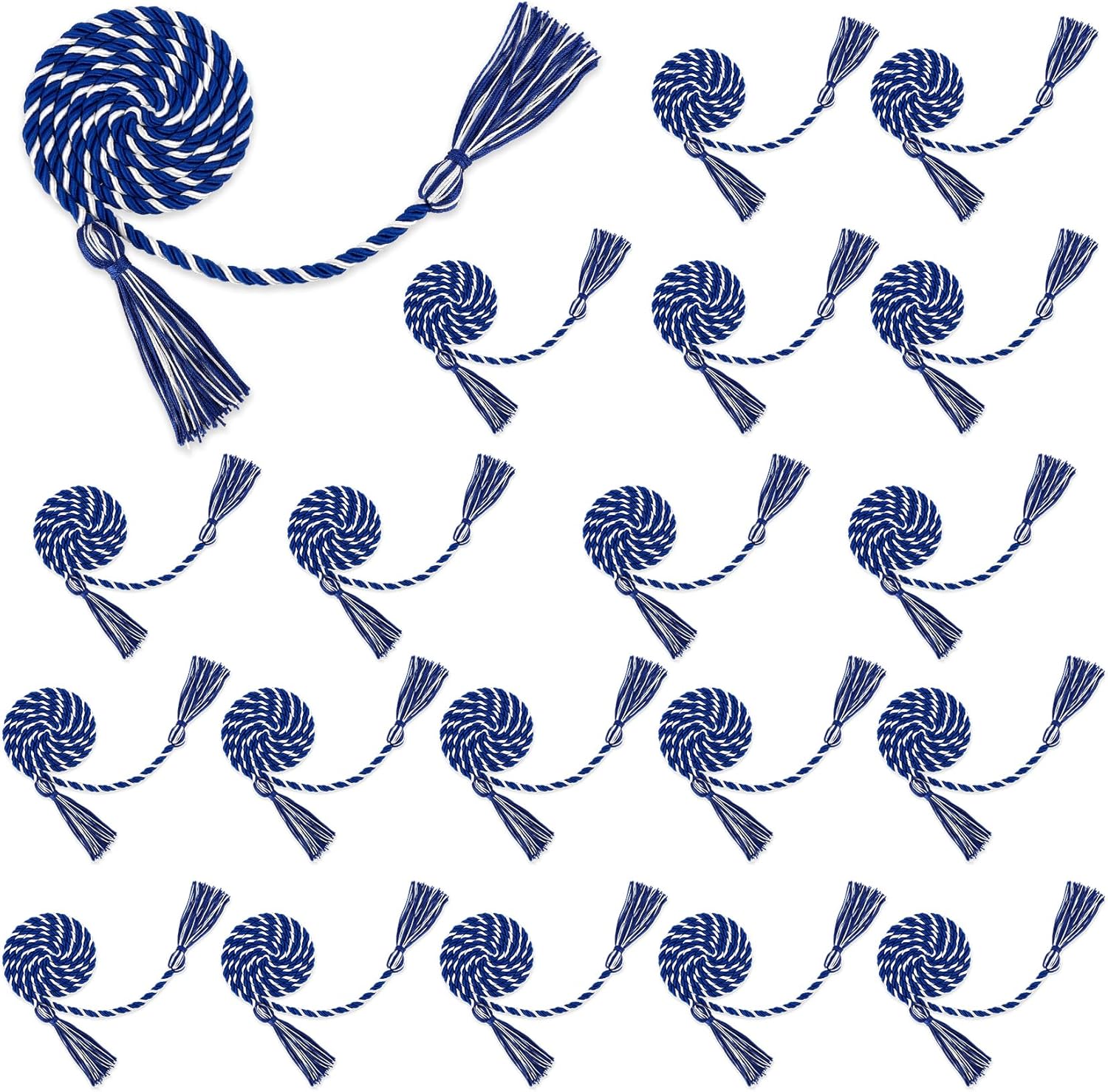 Royal Blue & White Honor Cords - 20pcs Graduation Ropes