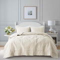 Ivory Damask Quilt Queen Size Bedding Set - Lightweight Elegance