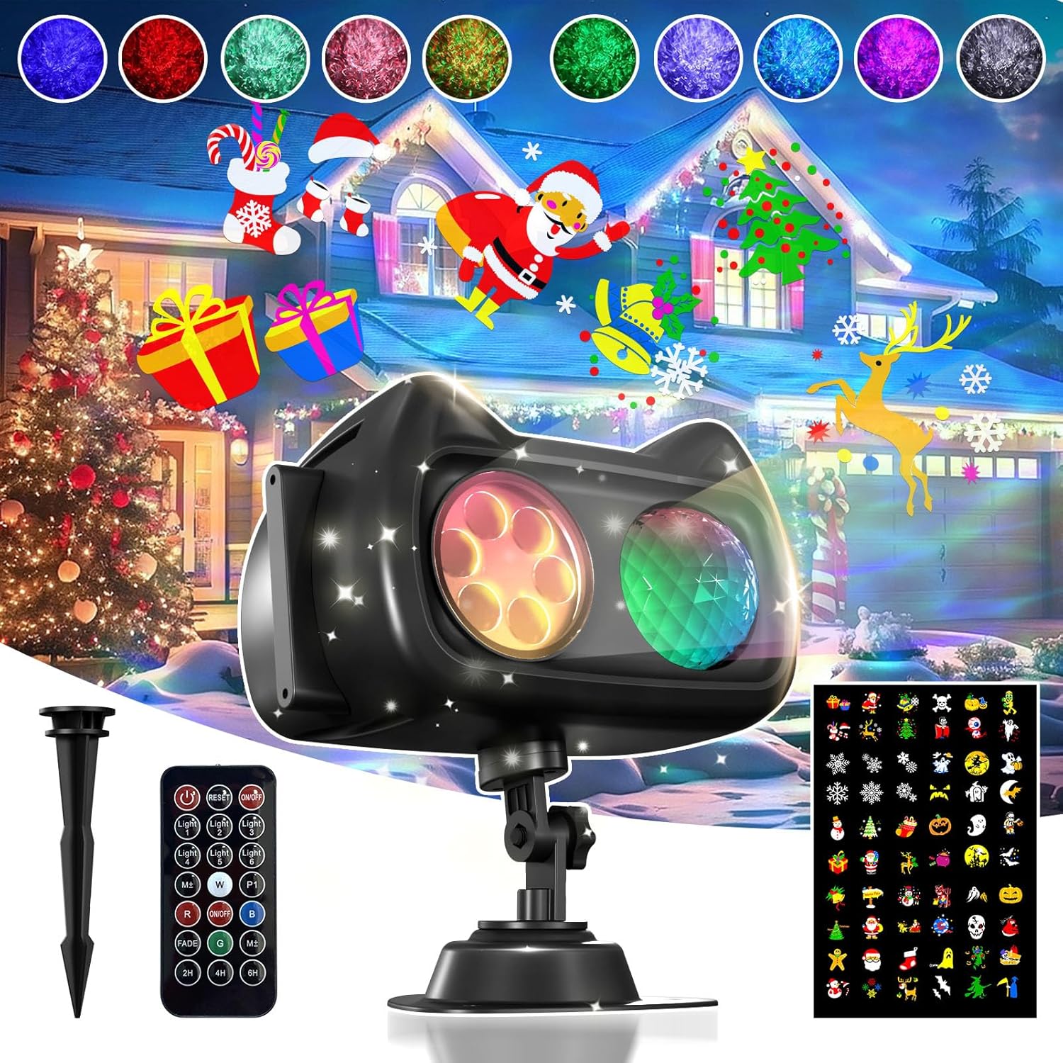 Topritt Holiday Projector Lights - 2-in-1 Remote Control with 60 Patterns