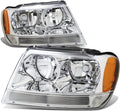 DNA Motoring Chrome Amber Headlights Assembly Replacement Compatible