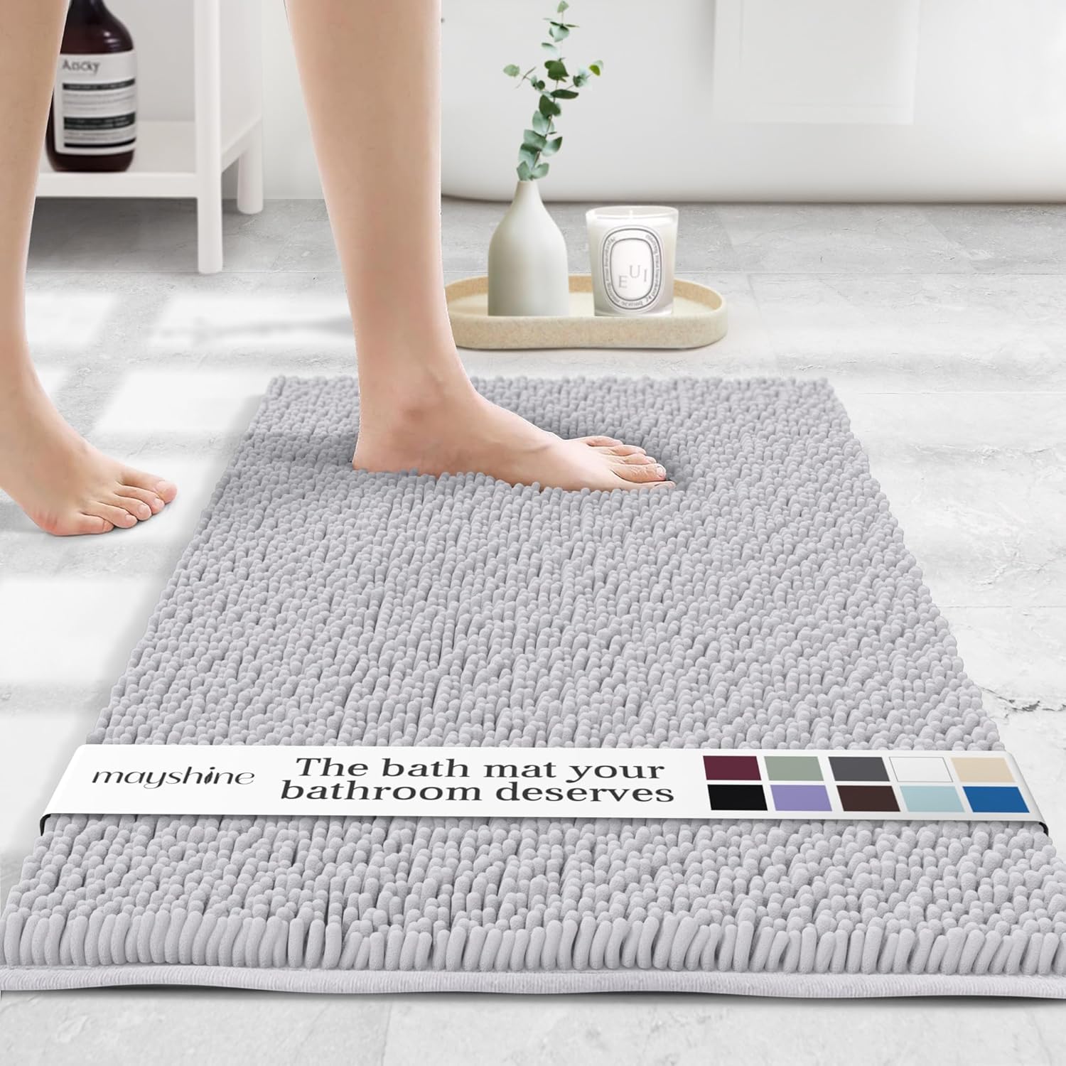 MAYSHINE Plush Shaggy Chenille Bath Mat for Comfort and Style